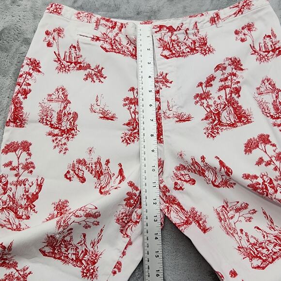 Vintage Kathy Ireland Pants Womens 19 Red Oriental Toile Straight Leg Crop Capri - Picture 11 of 14